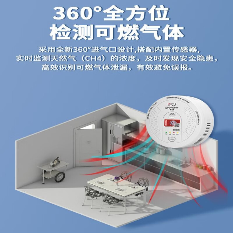 凌防(LFang)天然气报警器家用厨房电池甲烷探测商用无线燃气防泄漏自动切断阀 电池款:天然气报警器+无线直通阀