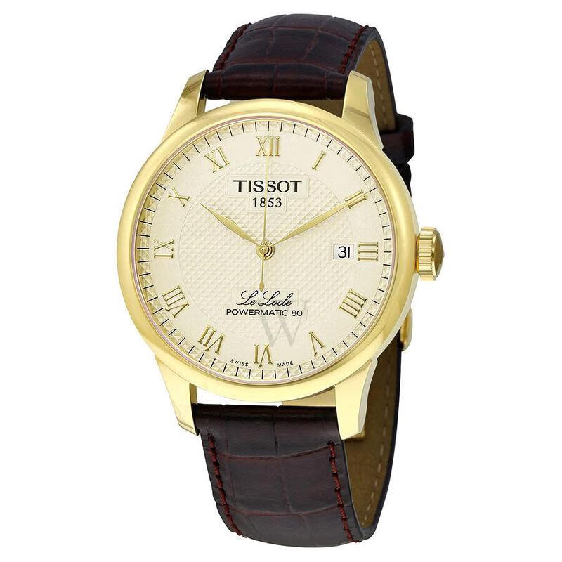 天梭(tissot) 美国直邮 力洛克系列80小时动力 香槟色表盘皮带自动
