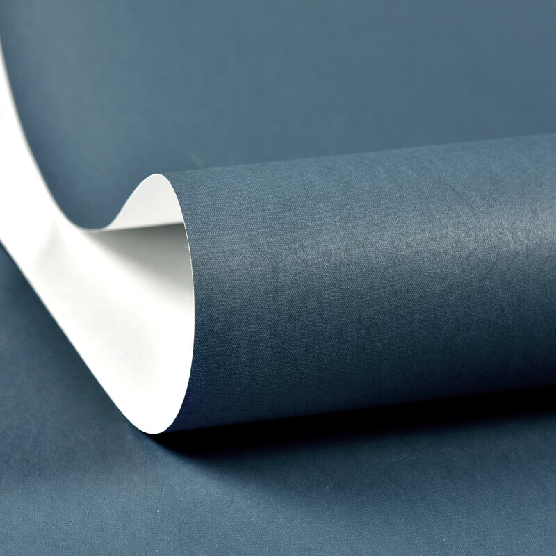 蓝淡蓝浅蓝深蓝色墙纸孔雀北欧现代简约纯色无纺布壁纸卧室 海军蓝