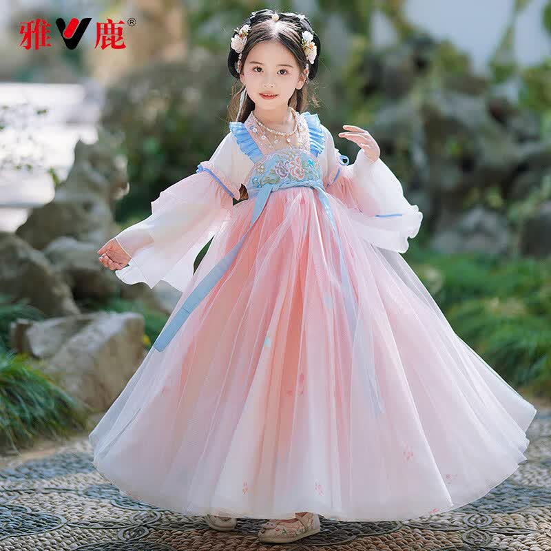 雅鹿儿童汉服古装女童中国风襦裙女孩唐装表演服YL-YJ31粉色130属于什么档次？