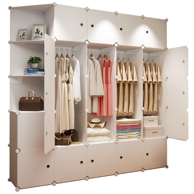 蔻丝 衣柜简易组装家用大容量组合加固加粗钢架塑料衣柜收纳 30门12格6挂