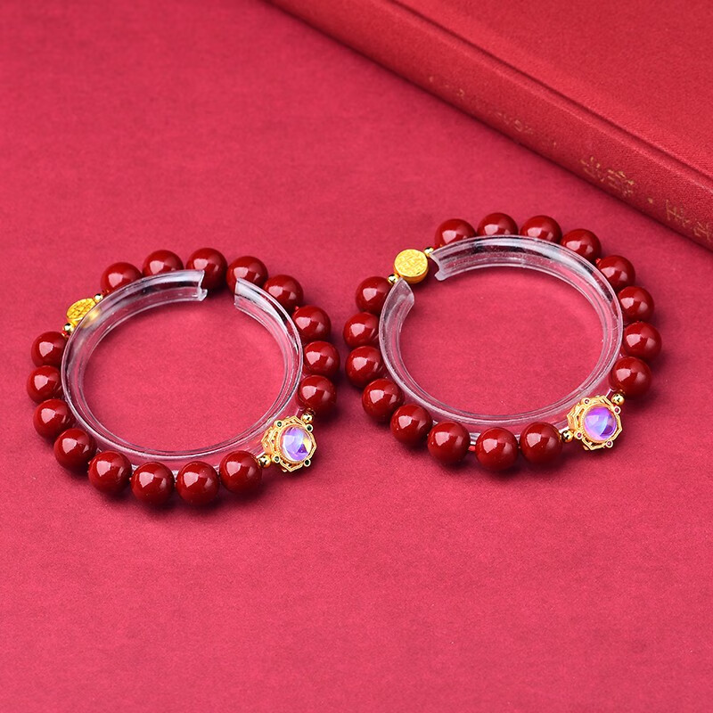 串枫玲本命朱砂极光石手链男女五路财神福牌转运珠镂空手串项链饰品