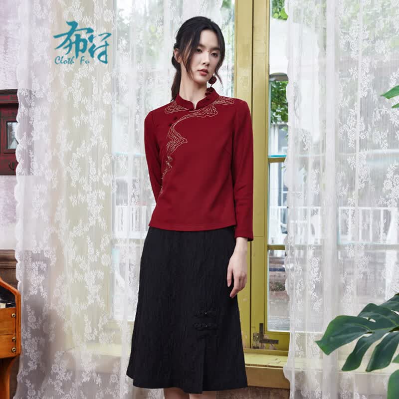 布符2023秋冬新款珠绣旗袍上衣改良中式小立领时尚国风复古女装 朱樱 XL高性价比高么？
