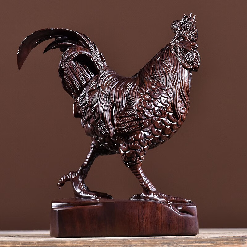 黑檀木雕大公鸡摆件实木动物鸡家居客厅博古架摆设红木公鸡工艺礼品