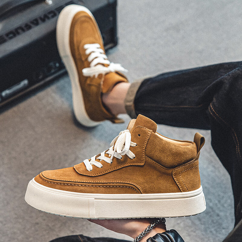 以舟配牛仔裤的男皮鞋搭配西裤的鞋子秋冬款新款加绒运动潮鞋真皮休闲