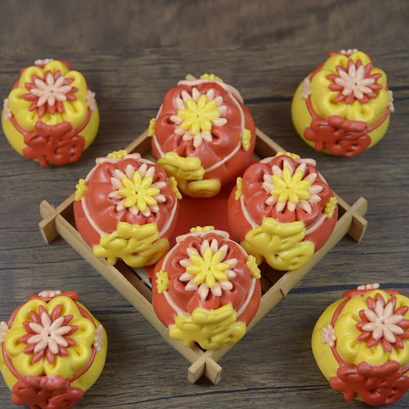 鲜有志花饽饽生日寿桃馒头福袋花样馍过年祝寿礼物盒 6个150克红福袋6