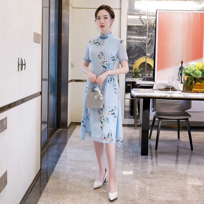 嘉婷凤雅阁复古越南奥黛旗袍时尚性感少女旗袍唐装旗袍礼服 富丽兰 m