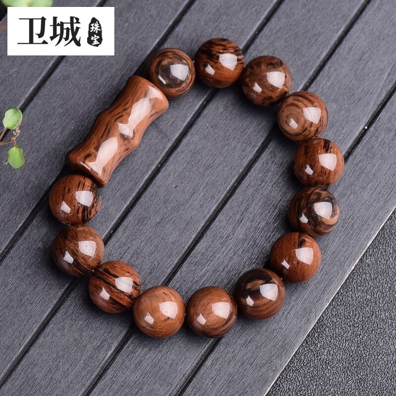 卫城 金丝红曜黑曜石手链14mm男手串节节高手饰品转运珠