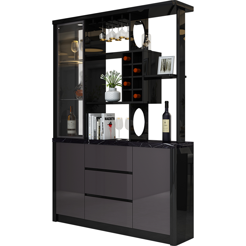 凯帝格 高端客厅玄关柜1.5米钢琴烤漆酒柜大容量储物柜入户门厅间厅柜 黑亮光+深灰色