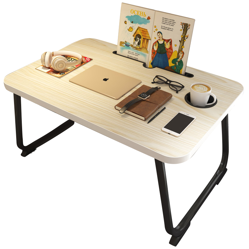 易漫 笔记本电脑桌宿舍飘窗懒人床上书桌可折叠懒人简约小桌子学习桌防倾倒60*40CM 枫木纹
