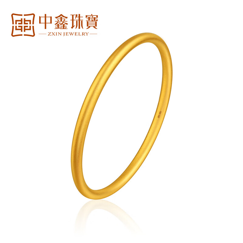 中鑫珠宝 古法黄金手镯女999足金光圈空心古法金镯子首饰 9.22g（52圈号）