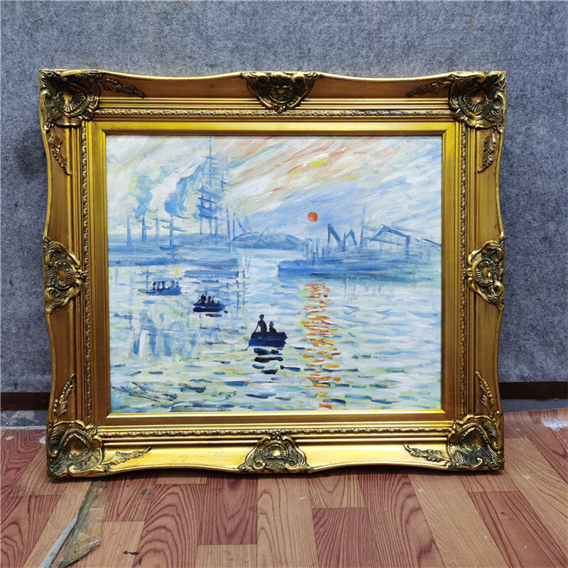 jiajuyouhua)纯手工油画欧式古典风景油画临摹莫奈日出印象派装饰挂画
