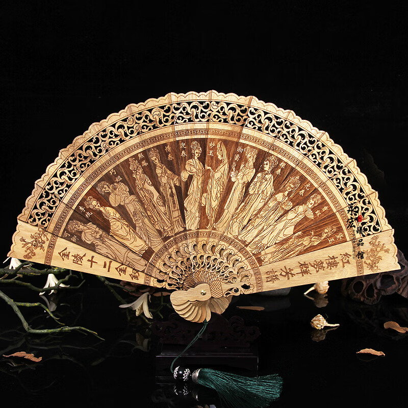 静阁轩金丝楠木扇子 喜上眉梢精雕扇子红木镂空折扇 工艺扇 创意礼品