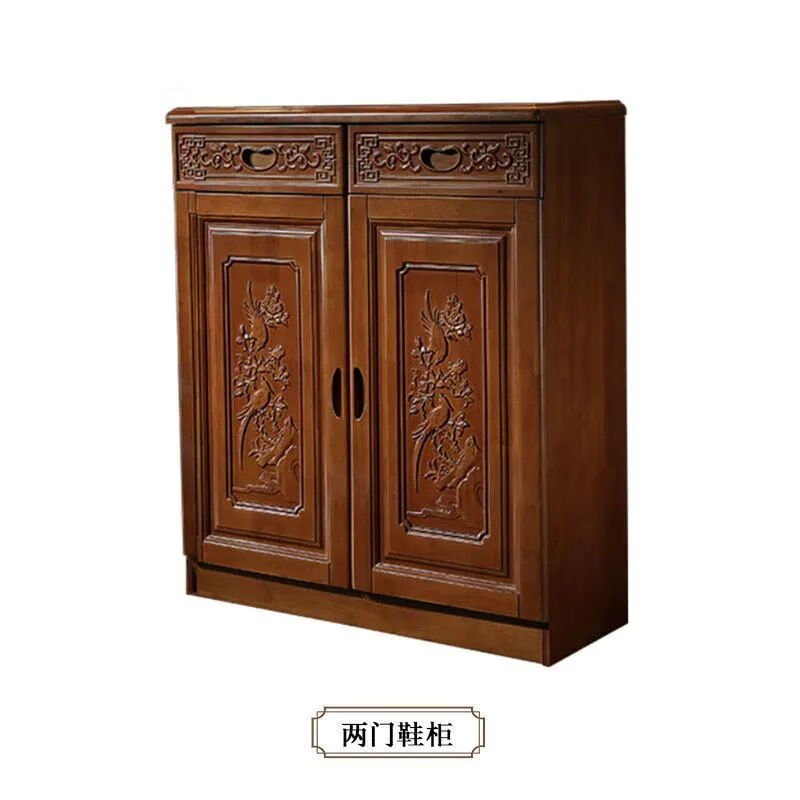 实木鞋柜新中式玄关柜门厅隔断柜鞋柜门口换鞋柜中式实木鞋柜雕花仿古