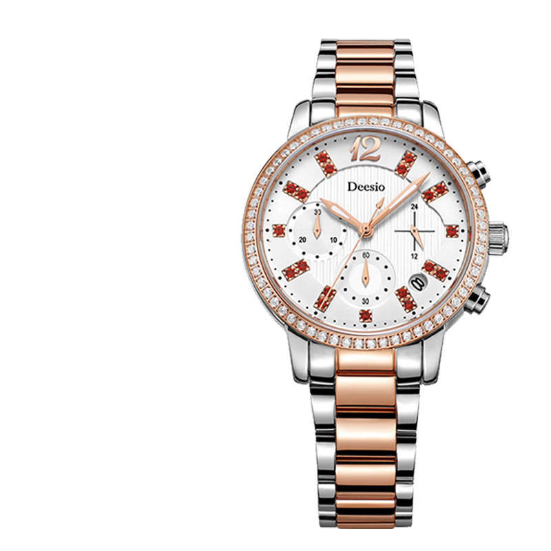迪西欧(deesio)手表 女士时尚石英腕表 情人节生日送女友礼物 间金白