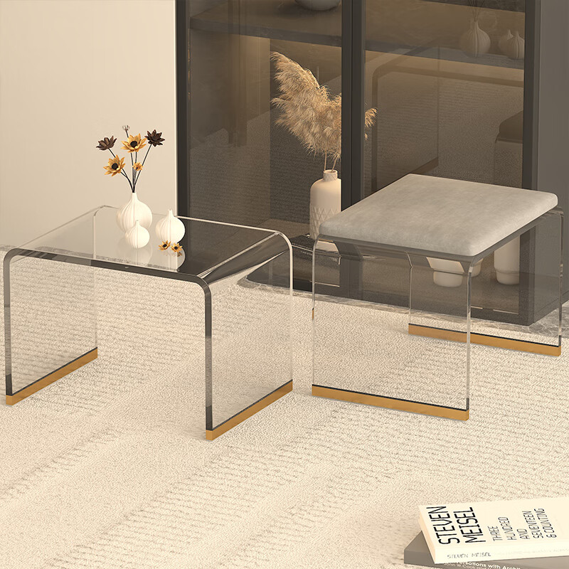 元瑞姿网红透明亚克力换鞋凳轻奢创意家用门口小板凳简约客厅茶几矮