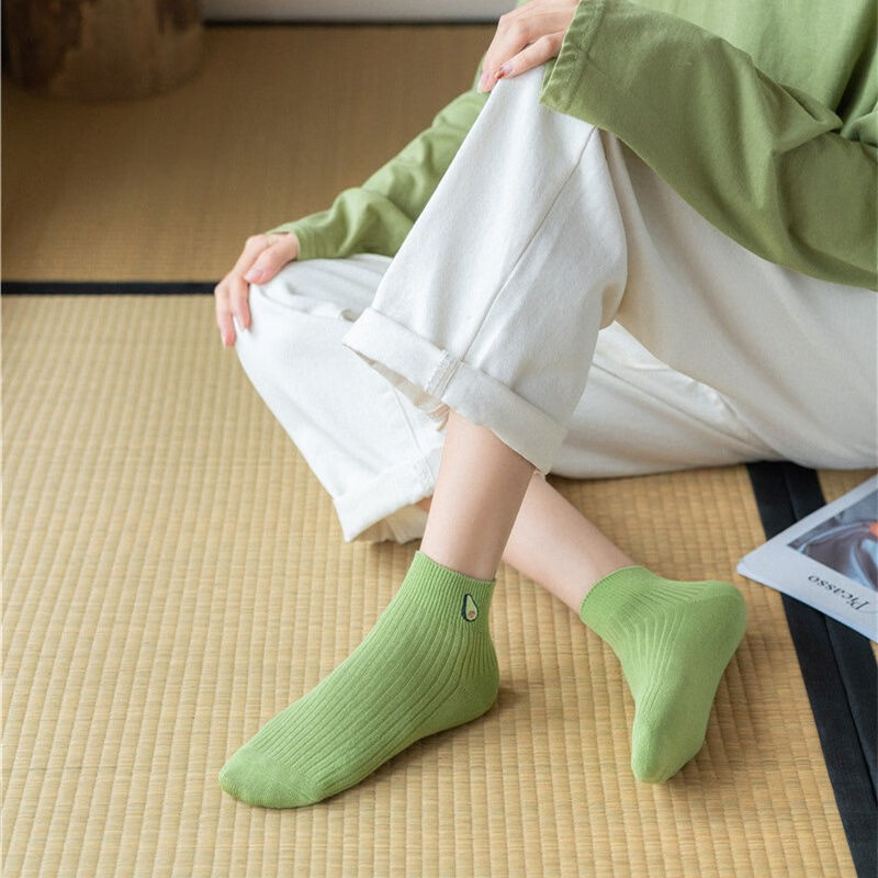 韩泊莉（HANBOLI）美妆工具 牛油果袜女纯棉春秋款透气防臭ins百搭可爱日系船袜浅口 颜色随机 10双装