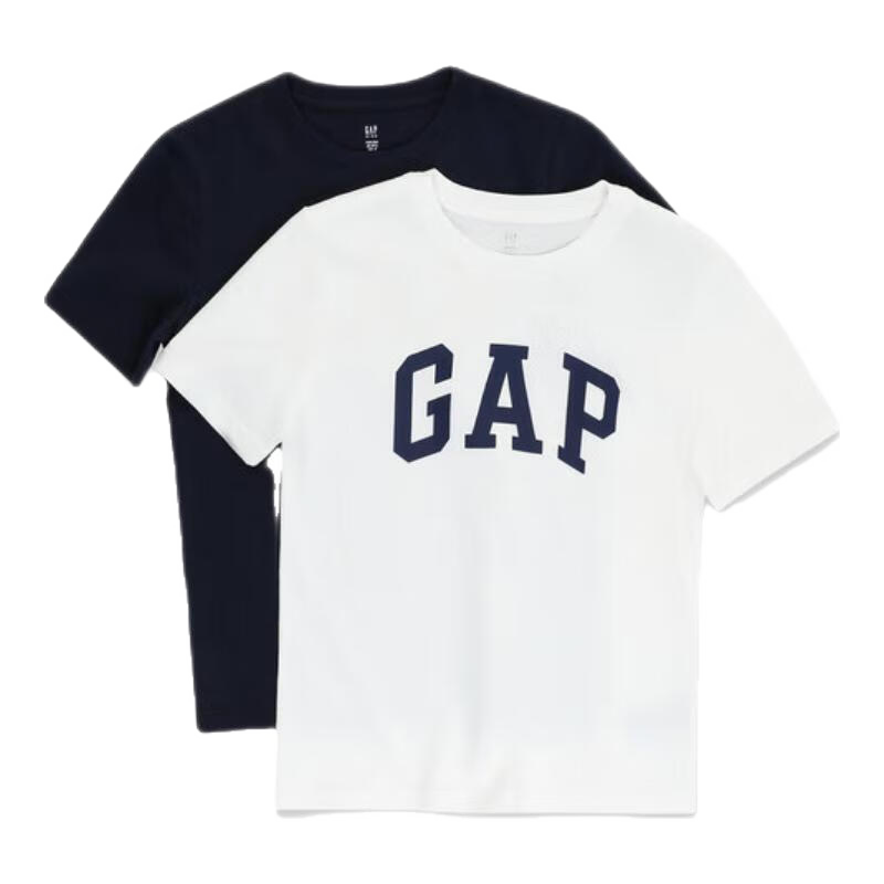 Gap男女童夏季LOGO純棉短袖T恤套裝兒童裝404362兩件裝 藍(lán)白組合 130cm(S)亞洲尺碼
