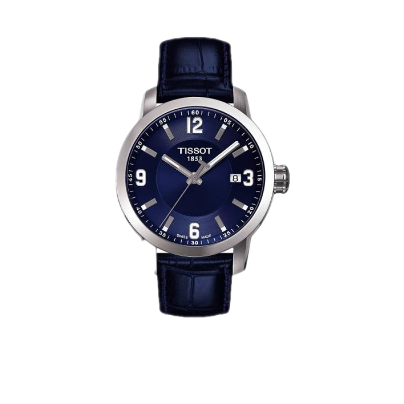 天梭男士手表石英機芯PRC200藍色皮表帶精致日期圓表盤39mm防水200m Blue One Size