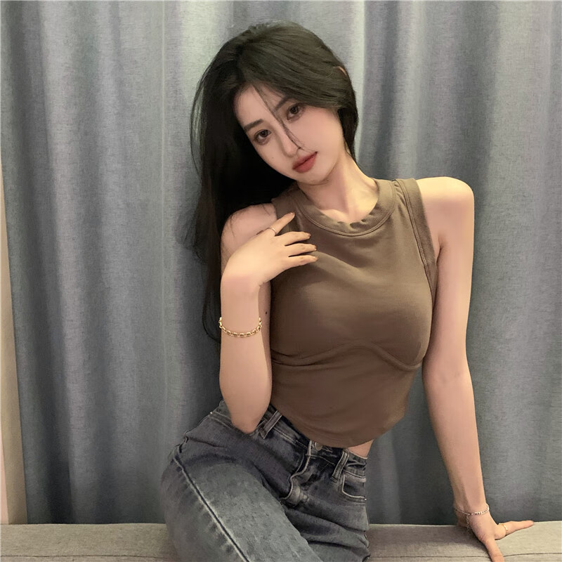 韩姿娇情 小背心美背外穿女学生运动吊带防震大胸内衣修身显瘦气质短