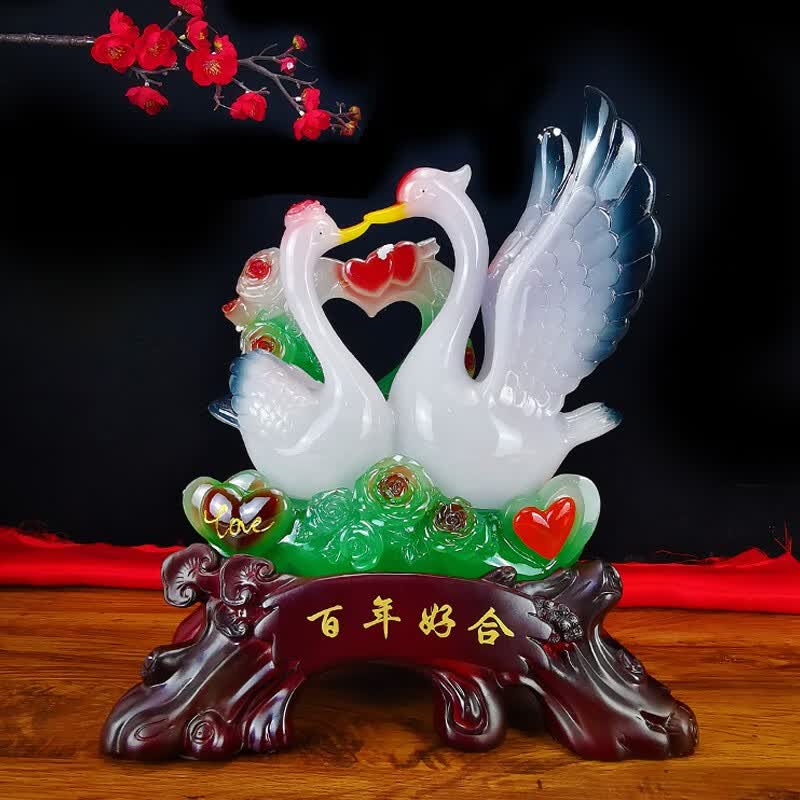 石玥百年好合天鹅摆件一对新房客厅家居摆设装饰物品闺蜜朋友结婚送礼 甜蜜美满长23高29cm