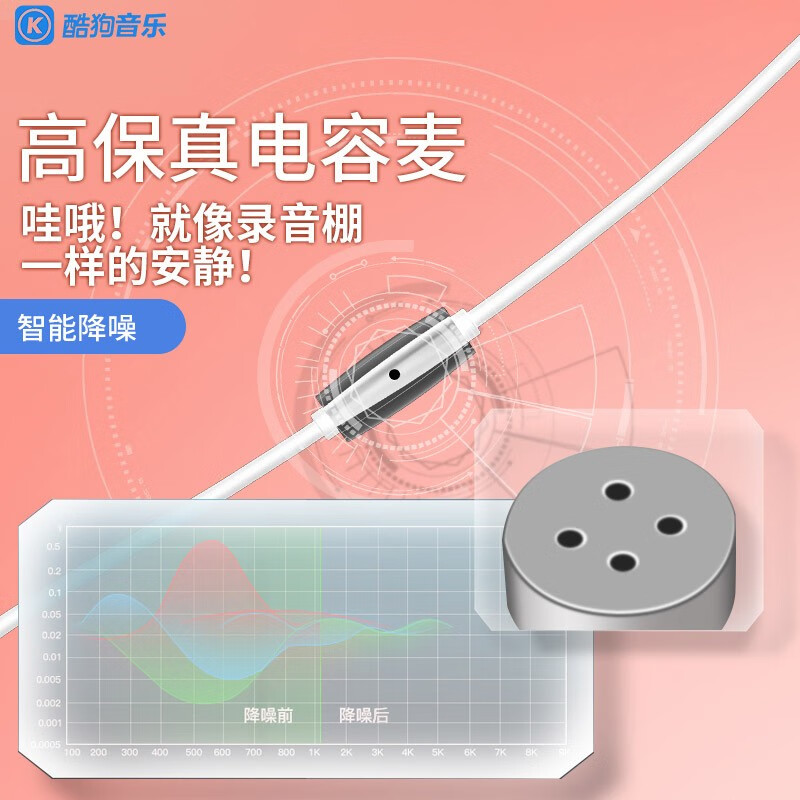 KUGOU 酷狗音乐K歌声卡耳机半入耳DSP声卡KTV音效 月光银