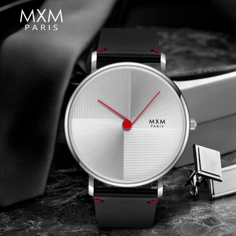 MXM手表男士新款简约创意概念男表学生石英表男款腕表超薄个性简单手表潮流 梦幻银
