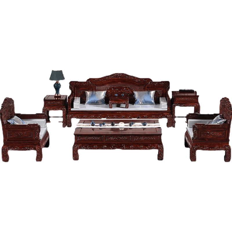 质木匠 红木家具 印尼黑酸枝(学名:阔叶黄檀)家具合家欢沙发组合中式明清古典雕花客厅实木沙发组合套装 沙发113七件套 组合