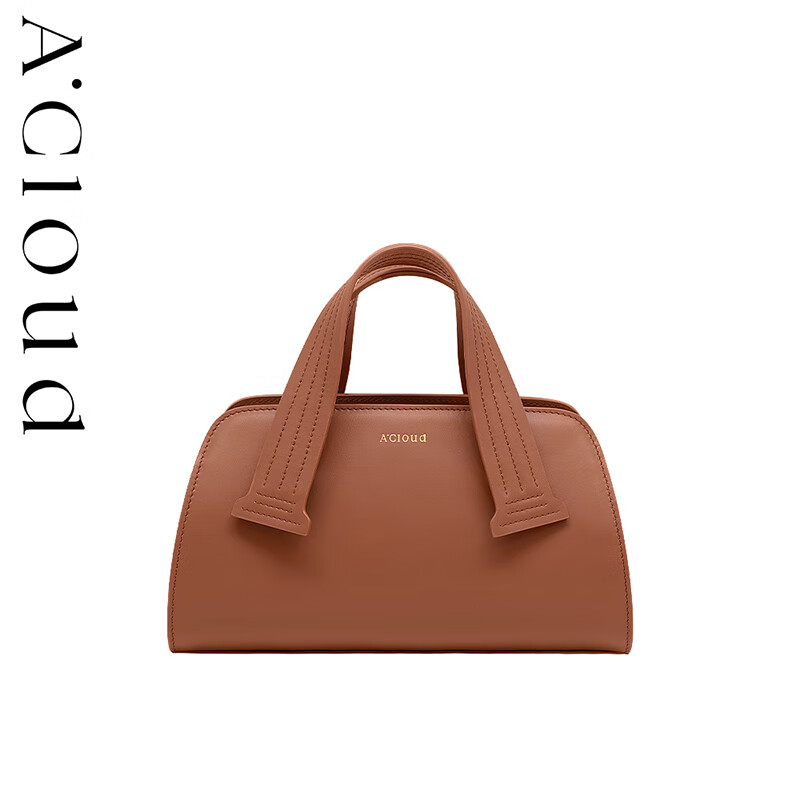 包复古高级质感纳帕牛皮小众设计手提保龄球单肩斜跨女包 太妃糖棕