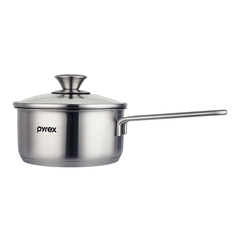 康宁pyrex 不锈钢奶锅 16cm小汤锅热牛奶锅 电磁炉燃气通用 银色