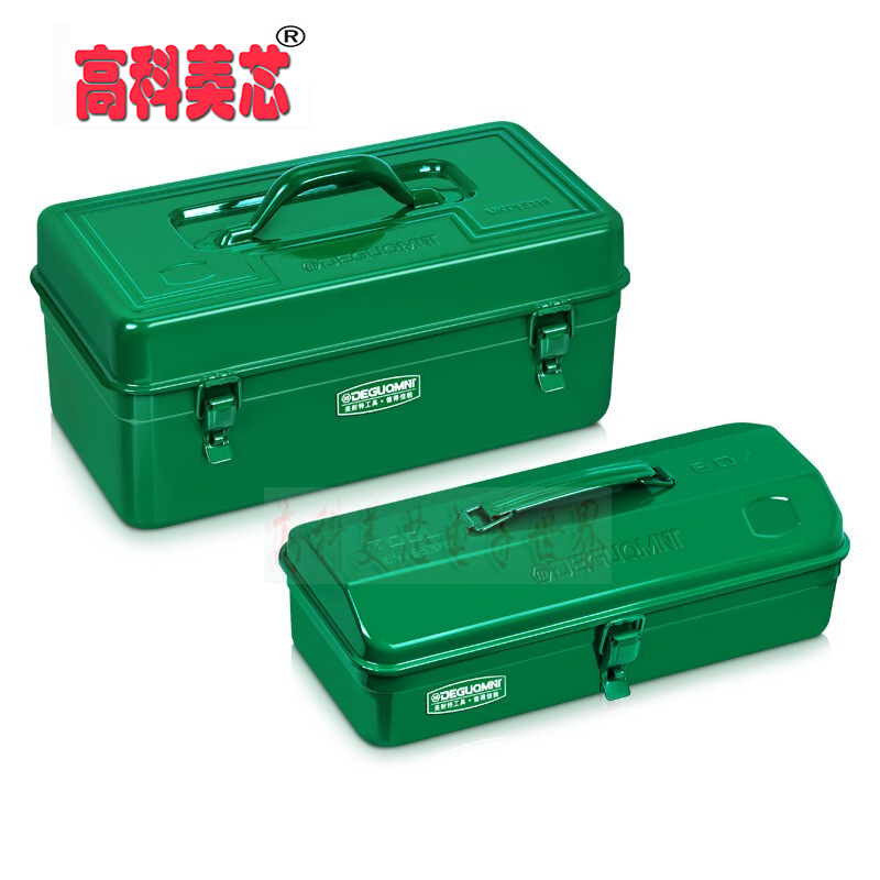 云野  耐特金属五金工具箱 收纳箱 手提式多功能 工具铁皮箱子 工人大空间工具盒子 绿色加厚铁皮工具箱(有隔层)MNT95121