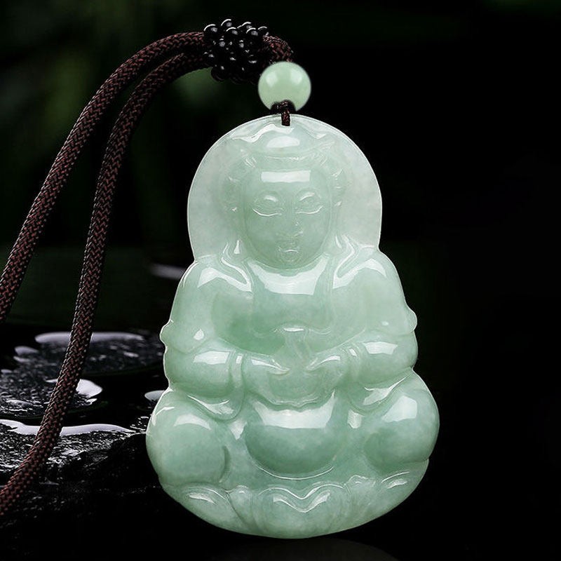 蝶恋石 a货翡翠观音吊坠女冰糯种老坑料项链送女友送妈妈节日生日礼物
