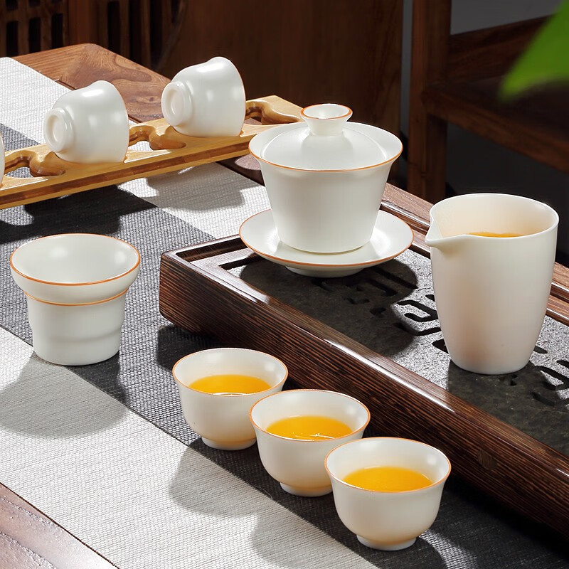 唐丰白瓷茶具套装家用功夫茶具简约德化羊脂玉泡茶壶茶杯盖碗整套
