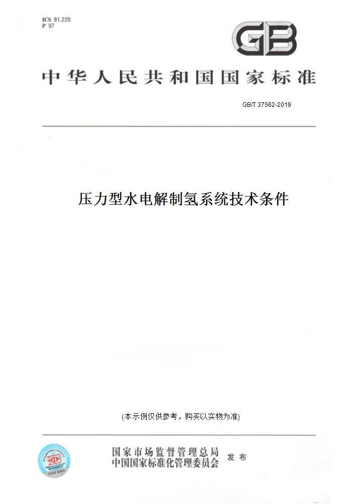 【纸版图书】GB/T 37562-2019压力型水电解制氢系统技术条件 正版