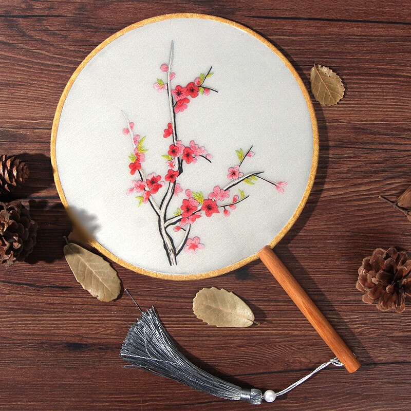 自绣古风家居绣品团扇挎包苏绣手工饰品 桃花【团扇 材料包 流苏】