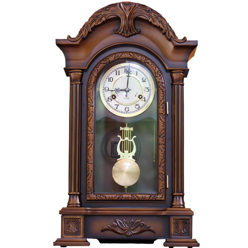 老式挂钟摇摆机械古董钟机械挂钟全铜机芯客厅报时美式实木 欧美式