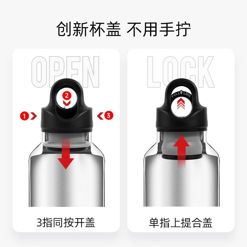 REVOMAX锐虎保温杯男士保冷杯单手开盖水杯瑞虎无螺纹车载大容量运动杯子 太空灰-304不锈钢592ml
