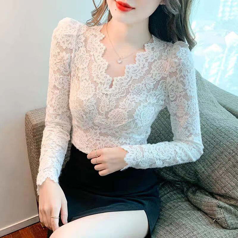 俏娃宝贝超低领女士打底衫秋冬蕾丝新款低领雷丝打底衣女修身内搭洋气