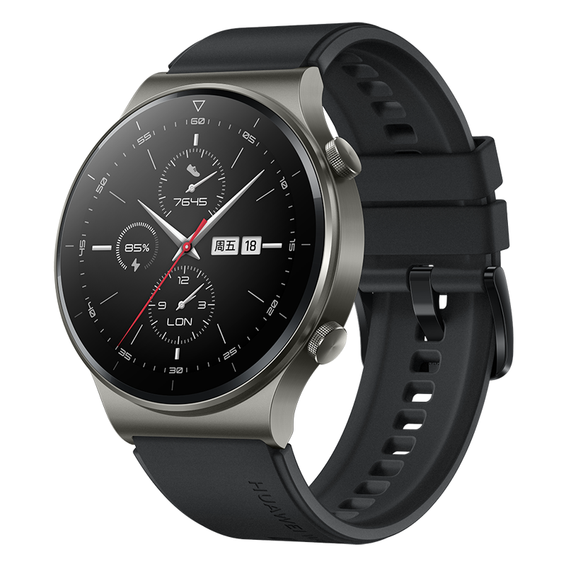 HUAWEI 华为 WATCH GT 2 Pro 运动款 智能手表 46mm 银灰色表盘 黑色硅胶表带（血氧、GPS、扬声器、温度计）
