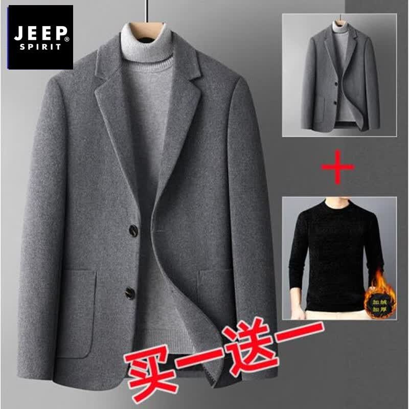 吉普（JEEP）毛呢西服男装羊毛外套小西服修身男士休闲商务时尚百搭耐磨秋冬季潮流简约职场西服【易穿搭 灰色西服+M88黑色毛衣 180/XL怎么样,好用不?