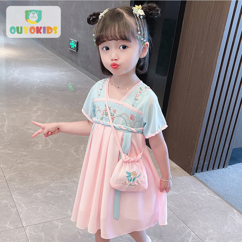 欧育儿童汉服女童夏季薄款连衣裙宝宝襦裙女孩生日礼物B1709 120码属于什么档次？