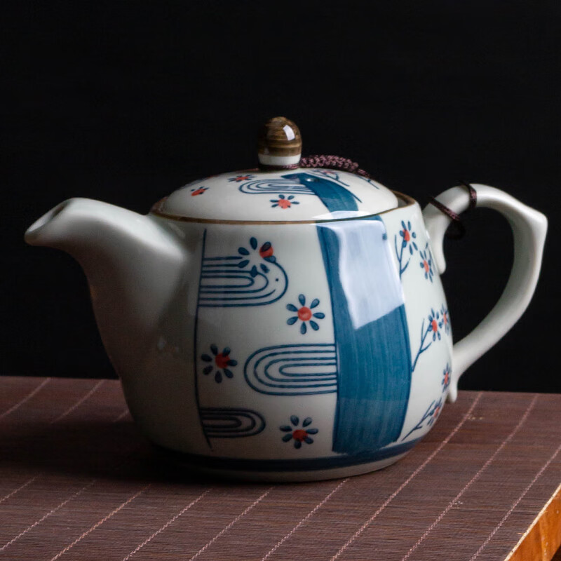 米囹茶壶泡茶日式陶瓷手绘老式茶水分离釉下彩绘茶具花茶壶高温瓷器