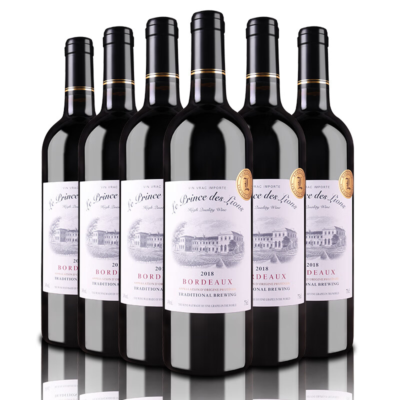 法国原瓶进口红酒波尔多AOP级赤霞珠梅洛干红葡萄酒6瓶整箱装 750ml
