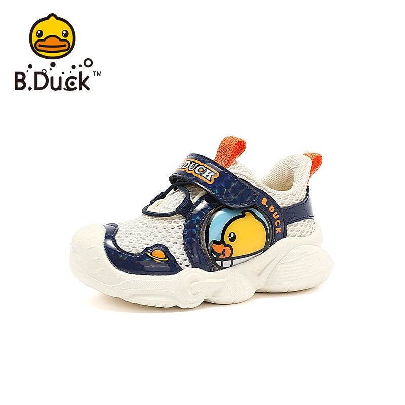 B.Duck小黄鸭童鞋儿童学步鞋夏季单网透气机能鞋减震男宝宝鞋B138A3075米深蓝25