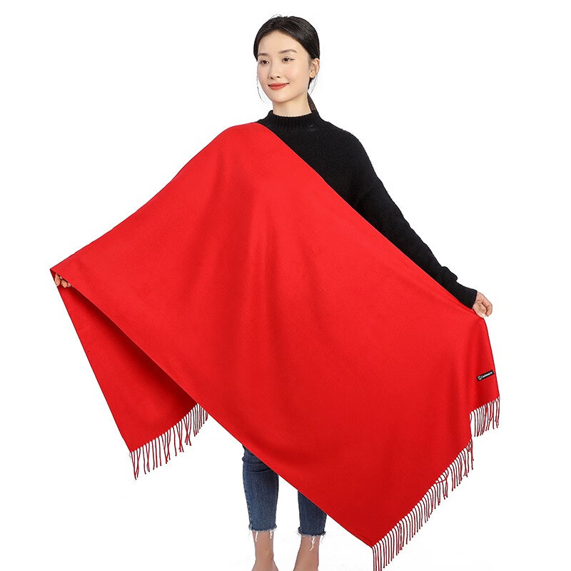 人生故事大红色围巾男女通用仿羊绒中国红本命年红围脖红红火火开年会围巾 LOGO定制 加宽纯棉长须70cm*200cm