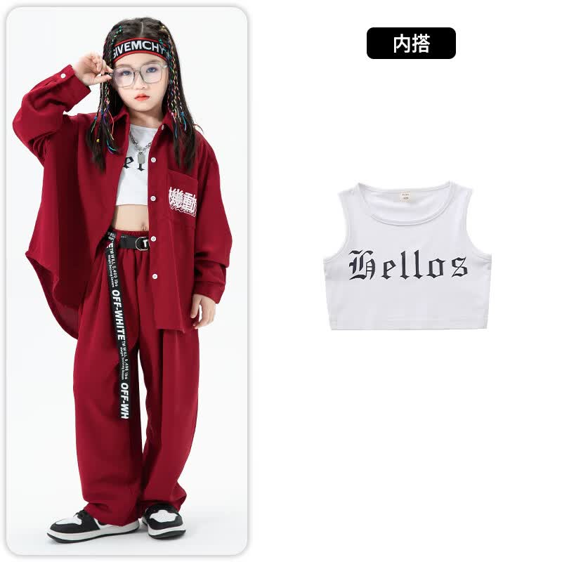 晴其酷酷的女装夏季儿童帅气街舞演出服女童爵士舞服装少儿鬼步舞表演