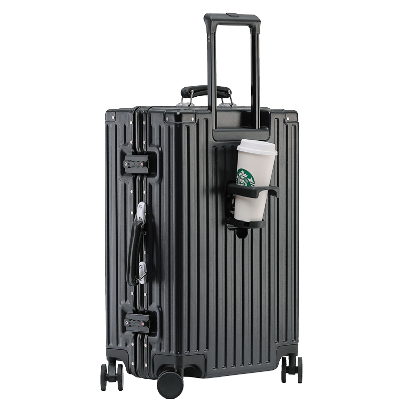 PLAYBOY 花花公子 行李箱铝框拉杆箱多功能万向轮学生旅行箱登机男女20英寸黑色
