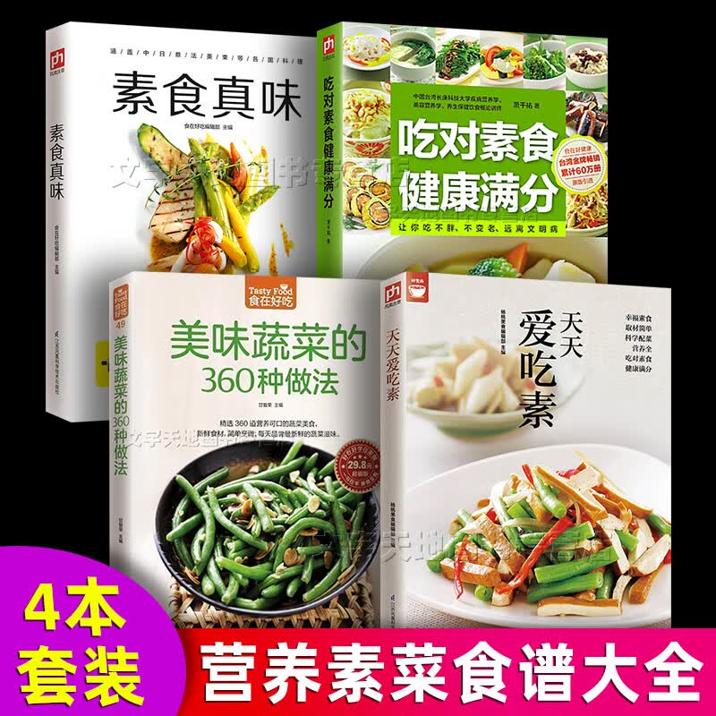 素菜食谱 4册素食者营养书 天天爱吃素 美味蔬菜的360种做法 素食真味 吃对素食健康满分 蔬菜水果烹饪料理大
