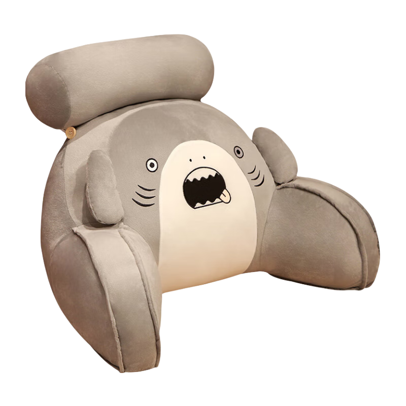 达克鸭床上靠枕床头靠垫软包大靠背垫椅子榻榻米沙发抱枕宿舍护腰枕 灰色鲨鱼（亲肤超柔面料） 含枕芯 宽60cm*含头枕高45cm（可拆洗，独立内胆）