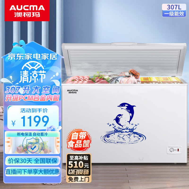 澳柯玛（AUCMA）307升大容量家用商用卧式大冷柜 冷藏冷冻转换大冷冻柜 一级能效低噪节能省电顶开门大冷冻力冰柜 BC/BD-307HNE